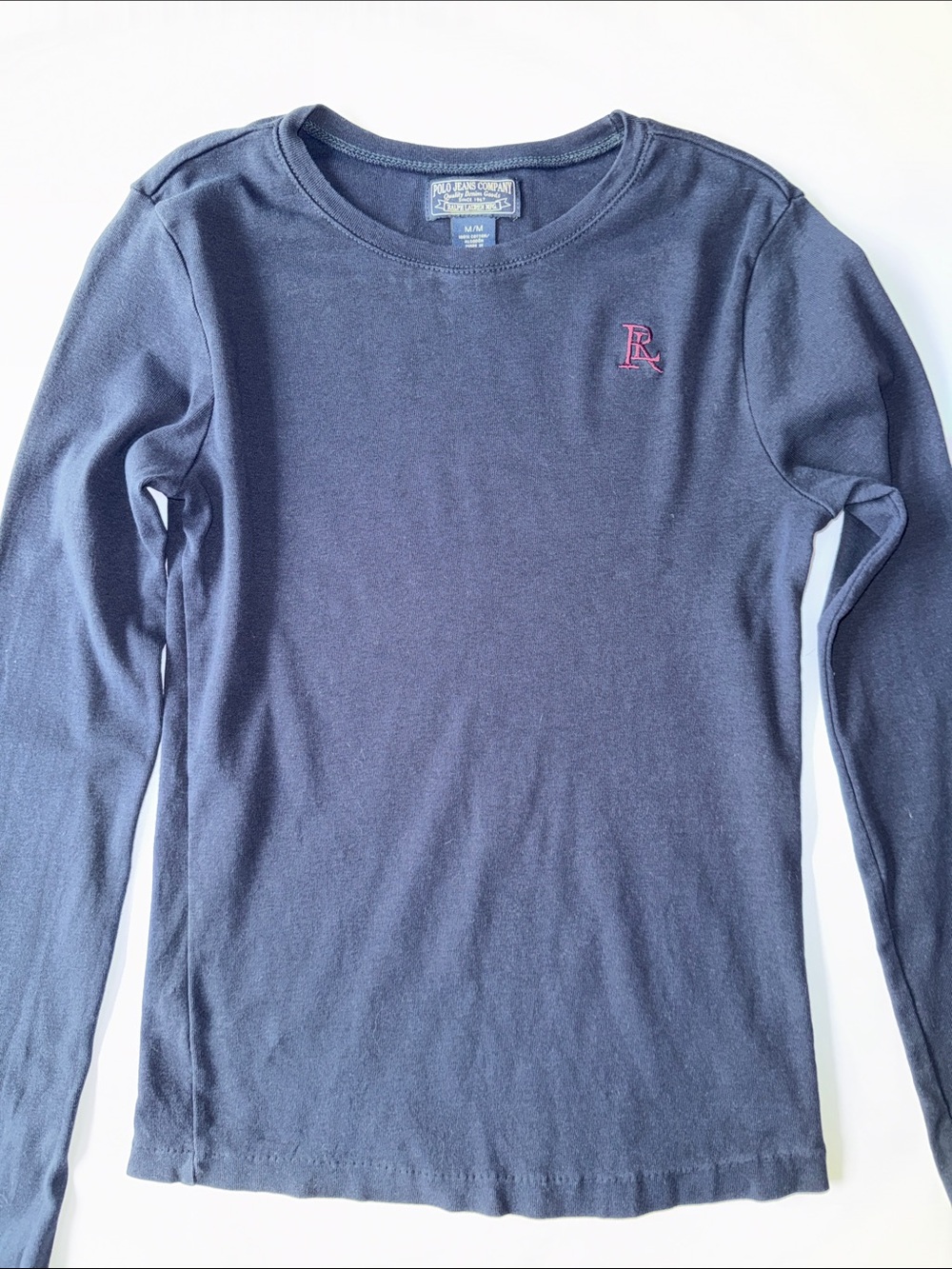 Ralph Lauren Navy Long-Sleeve Tee with Pink RL Embroidery